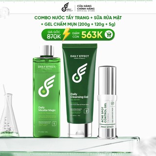 [Combo Nước Tẩy Trang + Sữa Rửa Mặt + Gel Chấm Mụn] - DAILY EFFECT (200g + 120g + 5g) Hỗ Trợ Giảm Mụn Daily Effect