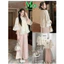 Set đồ lam, đồ thiết kế ren hoa 3 lớp tay lỡ đính nơ có áo lót kèm quần dài ống suông thanh lịch