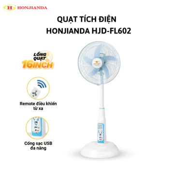Quạt Sạc Tích Điện kiểu đứng AC&DC 16 inch Honjianda FL601/602 - có điều khiển,Bảo hành Chính Hãng