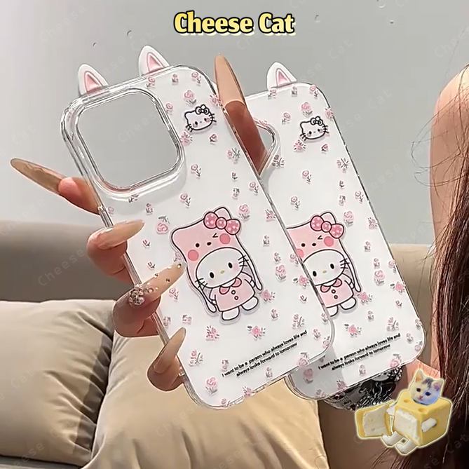Ốp điện thoại màu hồng hình hoa Kitty màu hồng cho iPhone 13 14 15 16 17 11 12 Pro Max Xs Max XR 6 7 8 Plus