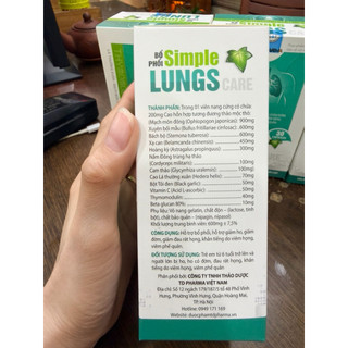 Hỗ trợ bổ phổi-giảm ho-giảm đờm-Simple Lungs-giảm đau rát họng-khàn tiếng do viêm họng, viêm phế quản