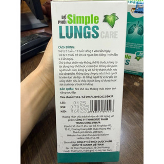 Hỗ trợ bổ phổi-giảm ho-giảm đờm-Simple Lungs-giảm đau rát họng-khàn tiếng do viêm họng, viêm phế quản