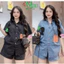 Set bộ jean, đồ bộ nữ chất Jean cá tính áo cài nút cổ bẻ cộc tay form rộng thêu 4 chữ kèm quần short
