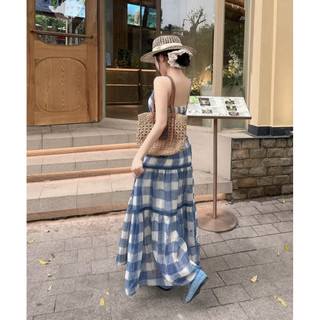 ĐẦM VÁY HAI DÂY KẺ XANH VÀNG DÁNG MAXI, VÁY HAI DÂY ĐI BIỂN NỮ