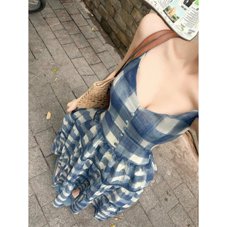 ĐẦM VÁY HAI DÂY KẺ XANH VÀNG DÁNG MAXI, VÁY HAI DÂY ĐI BIỂN NỮ