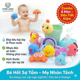 Combo Đồ Chơi Tắm Cho Bé – Bộ 4 / 8 Con Vật Phun Nước, Giúp Bé Thích Tắm, Không Quấy Khóc