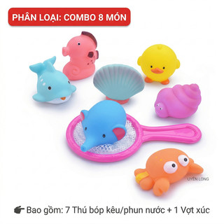 Combo Đồ Chơi Tắm Cho Bé – Bộ 4 / 8 Con Vật Phun Nước, Giúp Bé Thích Tắm, Không Quấy Khóc