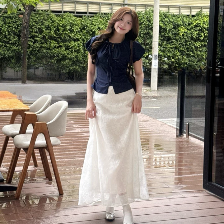 Chân váy midi dáng dài ForgirlStudio chân váy TAMMY chất ren cạp chun sau có lớp lót trong T241