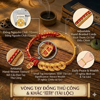 Vòng Tay Chỉ Đỏ Kết Thủ Công Mix Charm Đồng Xu May Mắn Lắc Tay Unisex Dây Đeo Cổ Tay Phụ Kiện Thời Trang Nam Nữ Đeo Hàng
