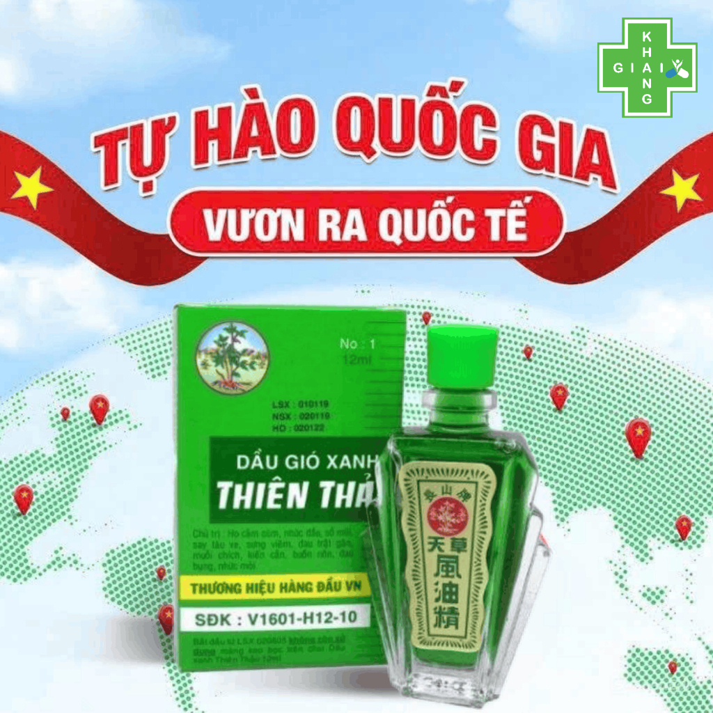 Dầu gió xanh Thiên Thảo thần dược của mọi nhà. Giúp dịu nhanh đau nhức, buồn nôn, cảm lạnh, say tàu xe (Chai 12ml)