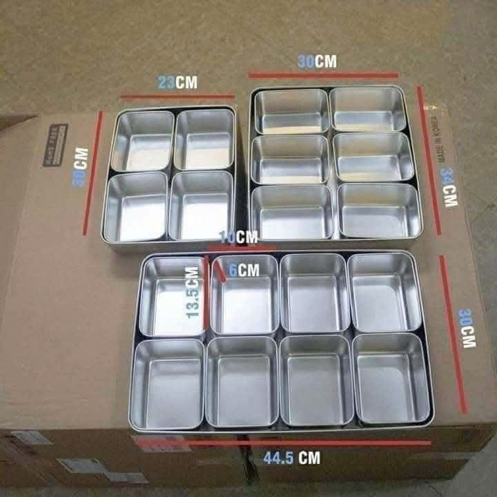 Khay Inox 201 Đựng Topping 6 Ngăn, 8 Ngăn Kèm Nắp Nhựa Đa Năng Cho Quầy Pha Chế