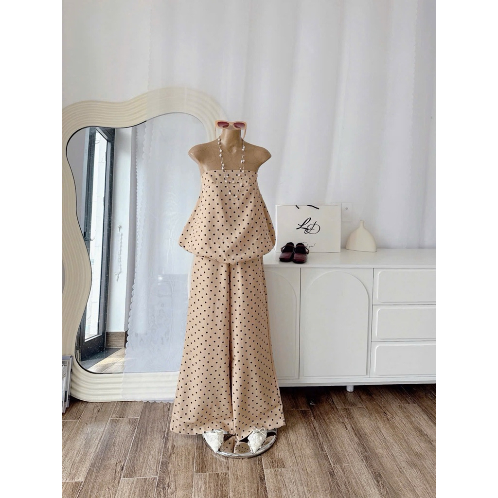 L683- (CÓ HOA TỐC ) Set Áo Cúp 2 dây Ngực Kèm Quần Ống Suông Dáng Rộng Cá Tính Sang Chảnh Hiện Đại Cho Nàng(38-56kg)