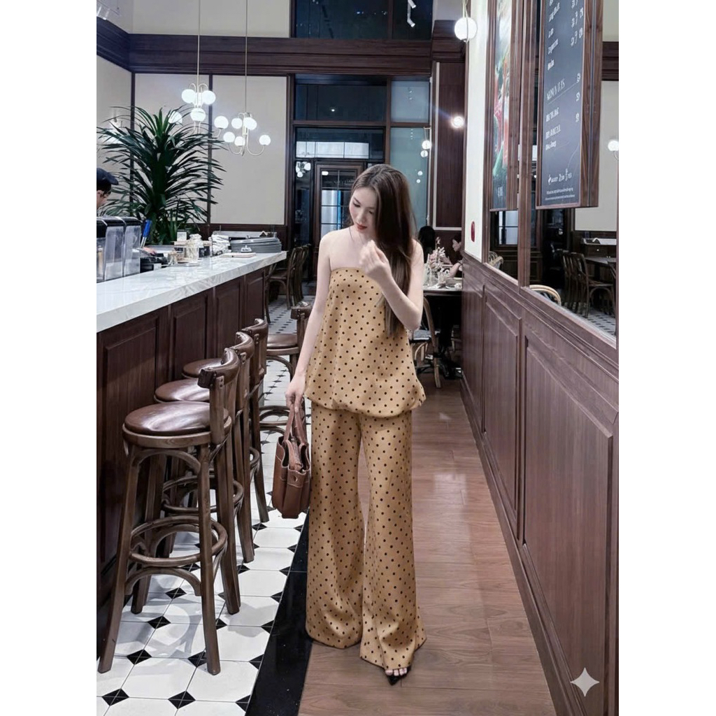 L683- (CÓ HOA TỐC ) Set Áo Cúp 2 dây Ngực Kèm Quần Ống Suông Dáng Rộng Cá Tính Sang Chảnh Hiện Đại Cho Nàng(38-56kg)