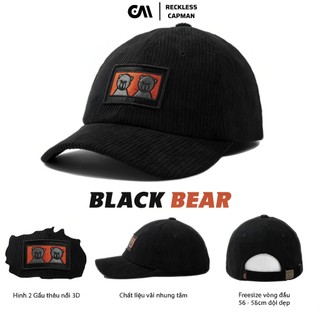 Reckless Capman Mũ Lưỡi Trai Nhung Tăm Black Bear Form Unisex Nam Nữ Size Freesize 58cm Thêu Logo 3D