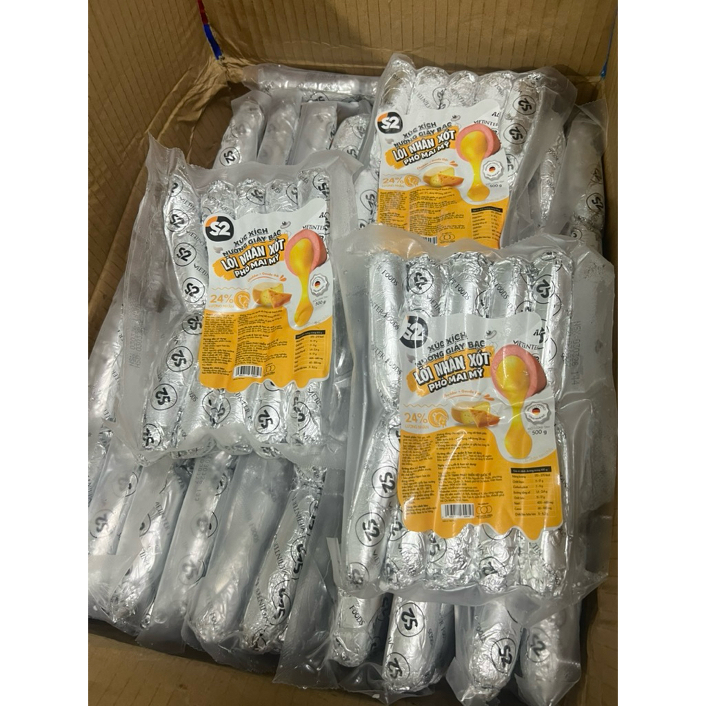 XÚC XÍCH NƯỚNG CUÔN GIẤY BẠC NHÂN XỐT PHÔ MAI 500g (giao tphcm)