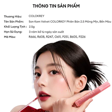 Son kem lì COLORKEY Velvet 2.5g, chất son mềm mịn, nhẹ môi,lâu trôi | BLINK HOUSE