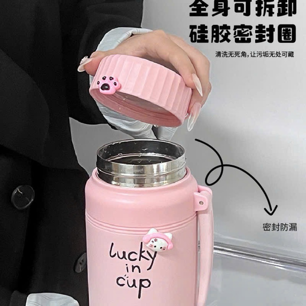 🌸 Bình Giữ Nhiệt Inox 1000ml Lucky In Cup – Giữ Nhiệt Lâu, Thiết Kế Dễ Thương 🌸