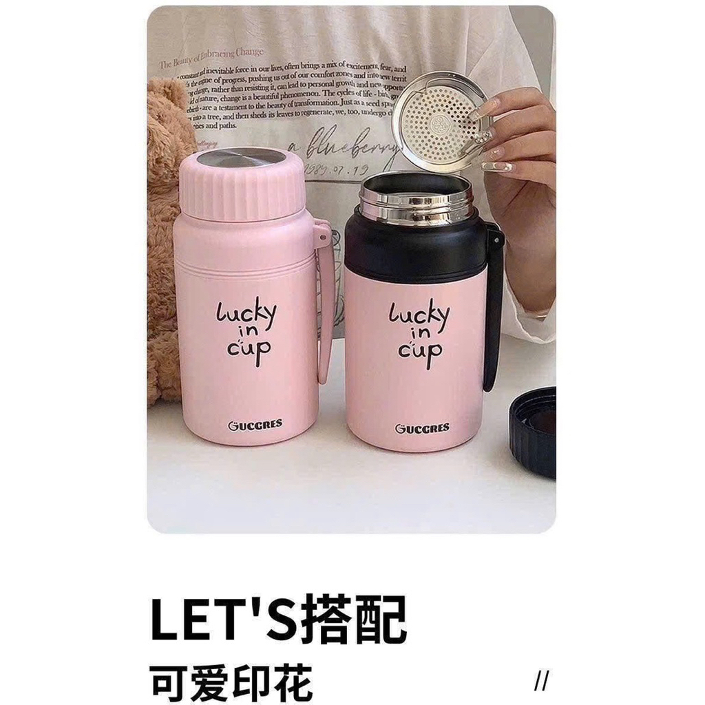 🌸 Bình Giữ Nhiệt Inox 1000ml Lucky In Cup – Giữ Nhiệt Lâu, Thiết Kế Dễ Thương 🌸