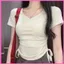 Áo Thun Cộc Tay Cổ Tim Dây Rút Eo RANSHI Áo Crt Dễ Mặc Dễ Phối Chất Thun Cotton Mềm Mịn - RA320