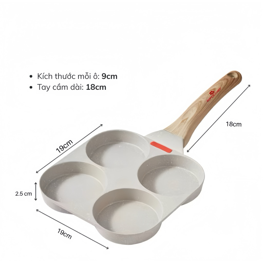 Chảo 4 Ngăn Super Chef Chống Dính Vân Đá - Tay Cầm Gỗ Cách Nhiệt, Có Cảm Biến Màu Sắc Báo Độ Nóng Siêu Tiện Lợi