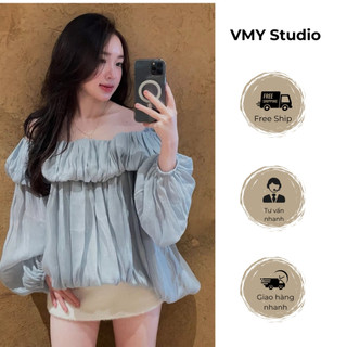 VMY Studio - Áo trễ vai bồng bềnh from xòe siêu xinh tiểu thư voan mềm mại không nóng QCCC nữ
