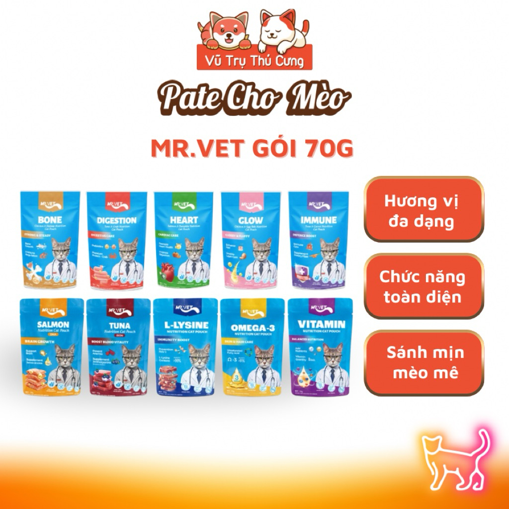 Pate Cho Mèo Hỗ Trợ Mượt Lông Da Mr.Vet 70g