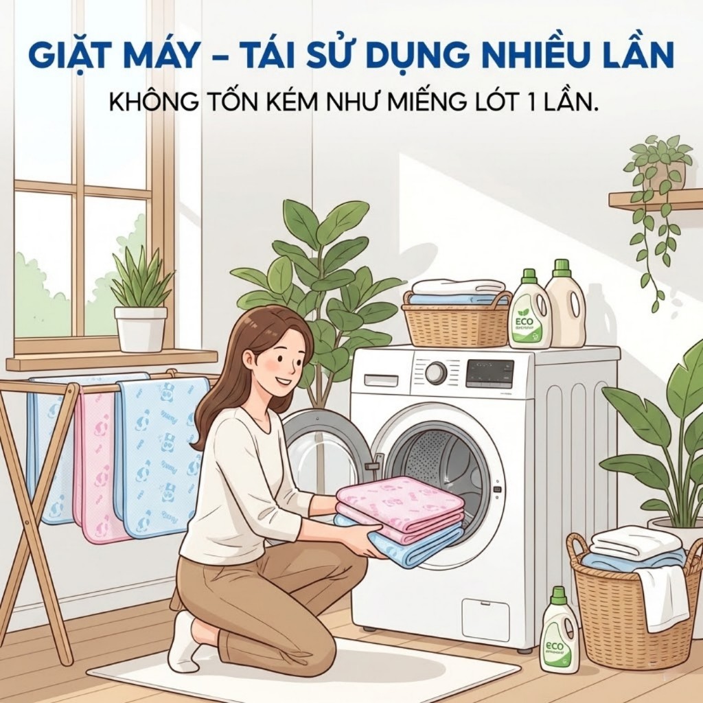 Tấm Lót Chống Thấm Babi1 4 Lớp Cotton Cao Cấp Cho Bé Sơ Sinh, Mẹ Bầu Đi Sinh & Người Già