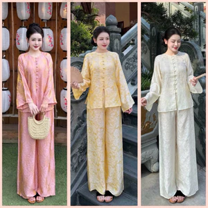 Bộ Bà Ba cách tân tằm thọ ánh kim dáng suông | Đồ Lam An Nhiên