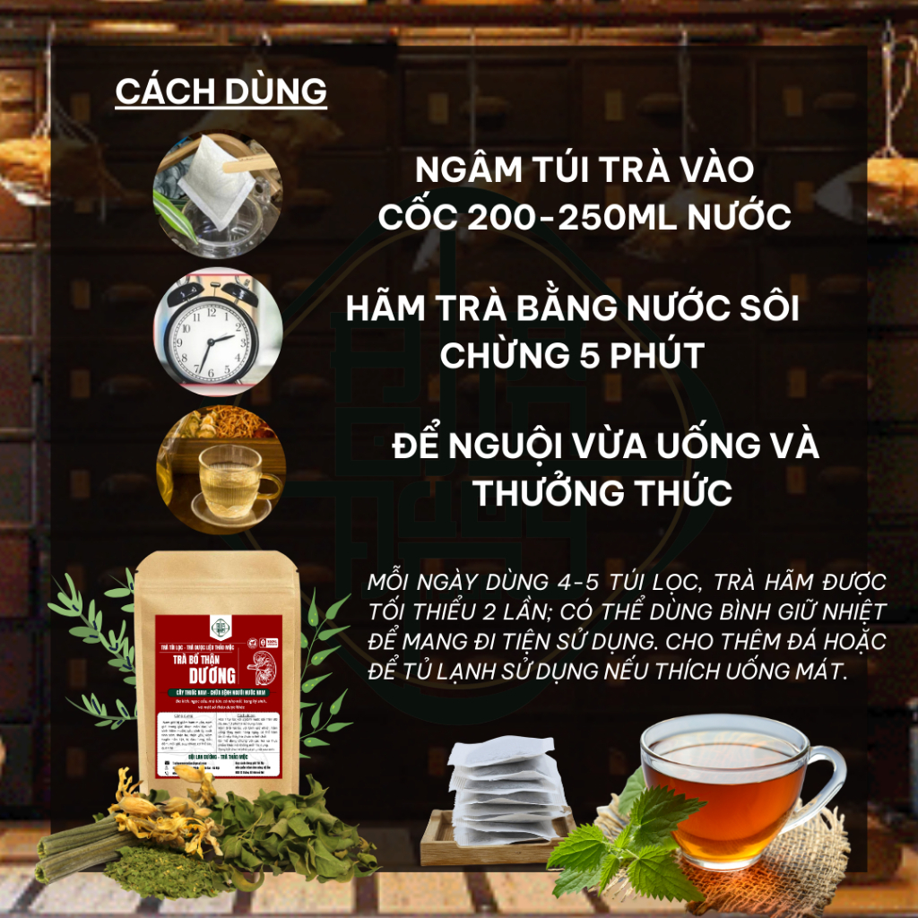 [Có Che Tên] Trà Bổ Thận Dương - Bội Lan Đường - Bổ thận, trừ hàn, tăng cường sinh lý - Túi 50 lọc