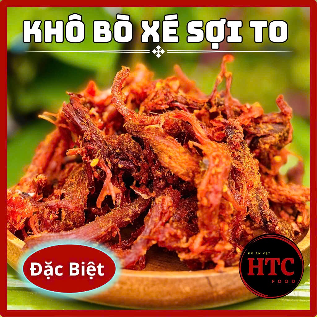 Khô bò xé sợi cao cấp mềm dai ngon đậm vị, bò khô xé sợi ăn vặt cực ghiền, hũ 300g/500g, HTC Food