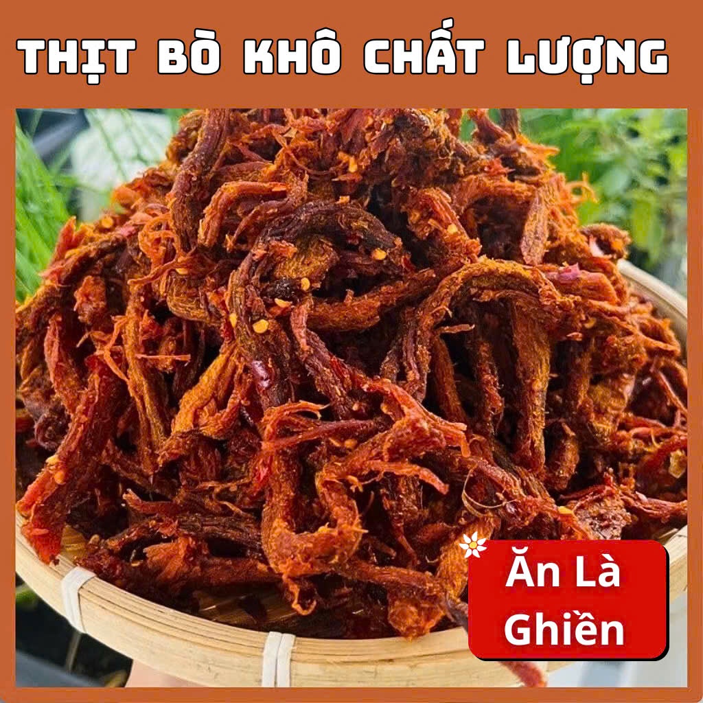 Khô bò xé sợi cao cấp mềm dai ngon đậm vị, bò khô xé sợi ăn vặt cực ghiền, hũ 300g/500g, HTC Food