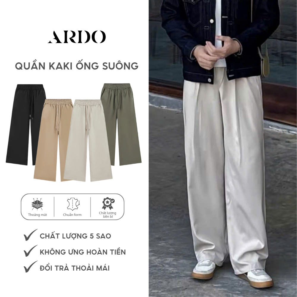 Quần Dài Ống Rộng Kaki Dù ARDO, Cạp Chun Co Giãn Chất Liệu Kaki Mềm Mịn Unisex Nam Nữ