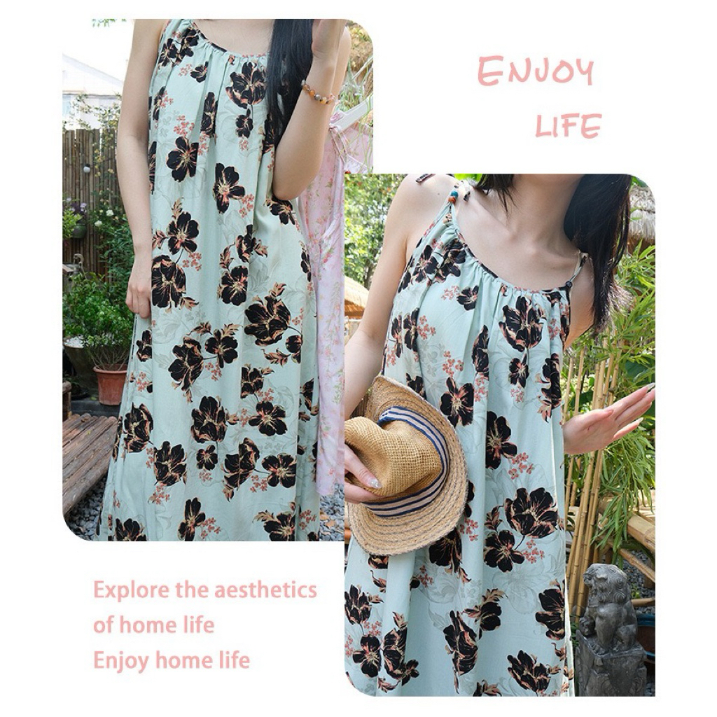 Váy Ngủ Nữ 2 Dây Dáng Dài Chấm Bi – Đồ Mặc Nhà Form Suông Rộng Nhẹ Nhàng Phong Cách Vintage