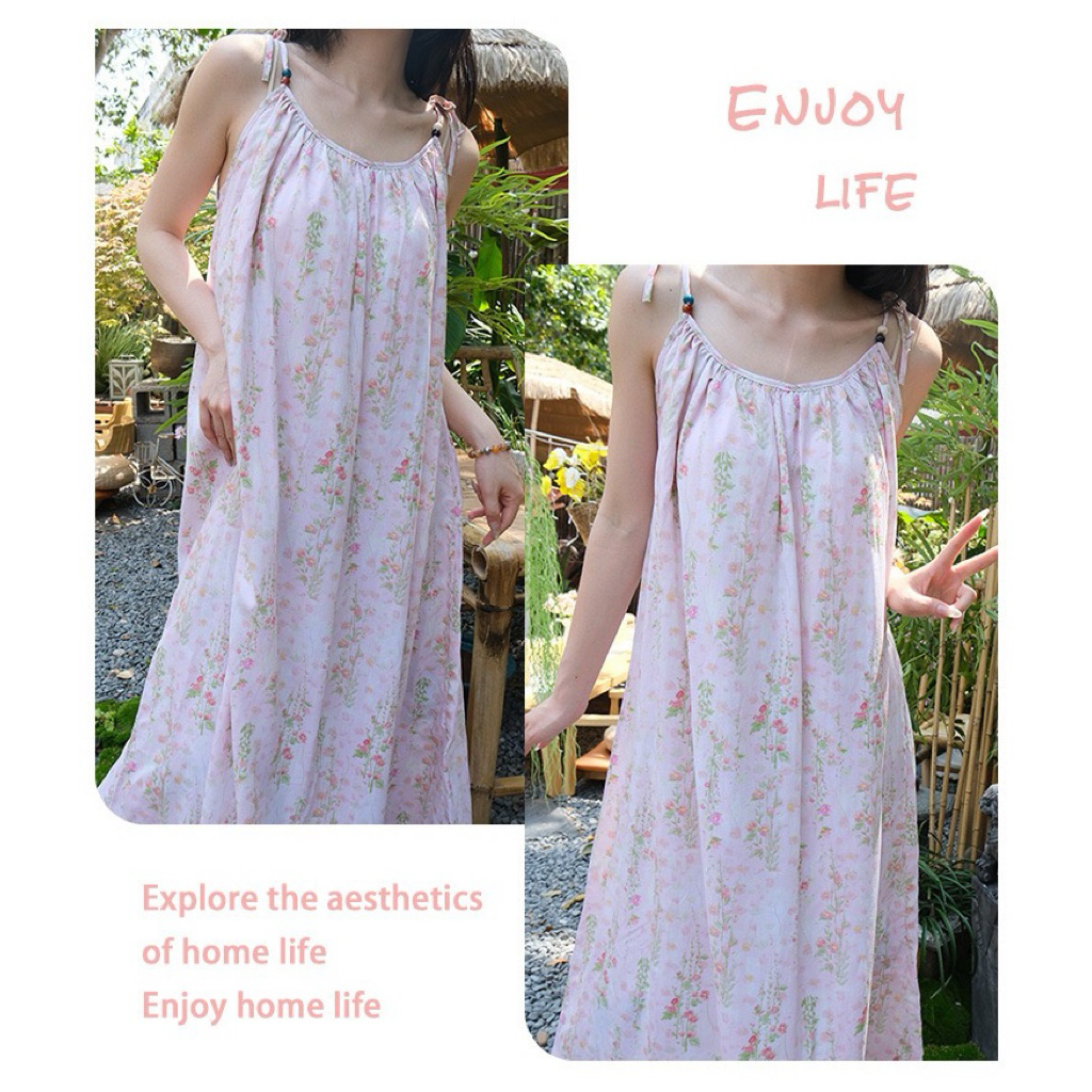 Váy Ngủ Nữ 2 Dây Dáng Dài Chấm Bi – Đồ Mặc Nhà Form Suông Rộng Nhẹ Nhàng Phong Cách Vintage