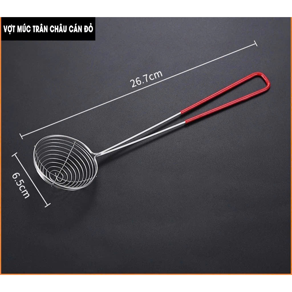 Vợt Múc Trân Châu Inox Cán Đỏ Lưới Lọc Mịn Vớt Topping Trà Sữa Tiện Lợi Bền Đẹp