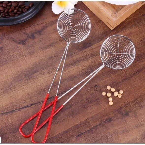 Vợt Múc Trân Châu Inox Cán Đỏ Lưới Lọc Mịn Vớt Topping Trà Sữa Tiện Lợi Bền Đẹp