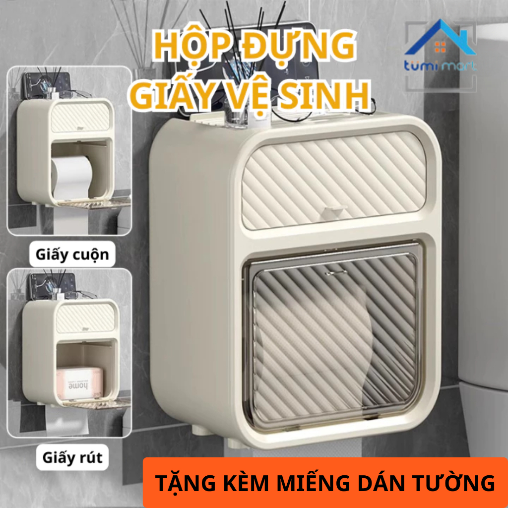 Hộp Giấy Vệ Sinh Đa Năng, Giá Đựng Bông Tẩy Trang, Hộp Treo Nhà Tắm Tiện Dụng (móc dán trong ngăn kéo)