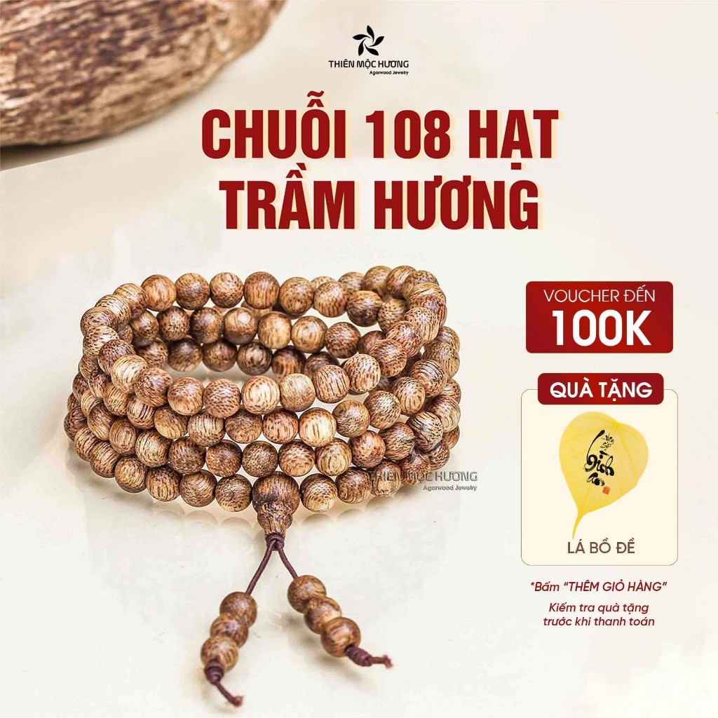 Vòng Tay Trầm Hương Chuỗi 108 Hạt Thiên Mộc Hương – Trầm Tốc Tự Nhiên Việt Nam.