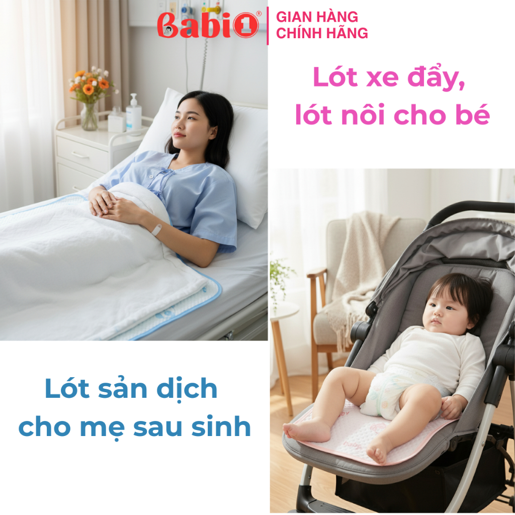 Tấm Lót Chống Thấm Babi1 4 Lớp Cotton Cao Cấp Cho Bé Sơ Sinh, Mẹ Bầu Đi Sinh & Người Già
