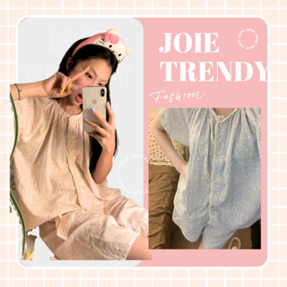 Set bộ mặc nhà nữ mùa hè JOIE TRENDY họa tiết hoa nhí, Bộ ngủ cộc tay quần đùi viền ren cài cúc form giấu bụng