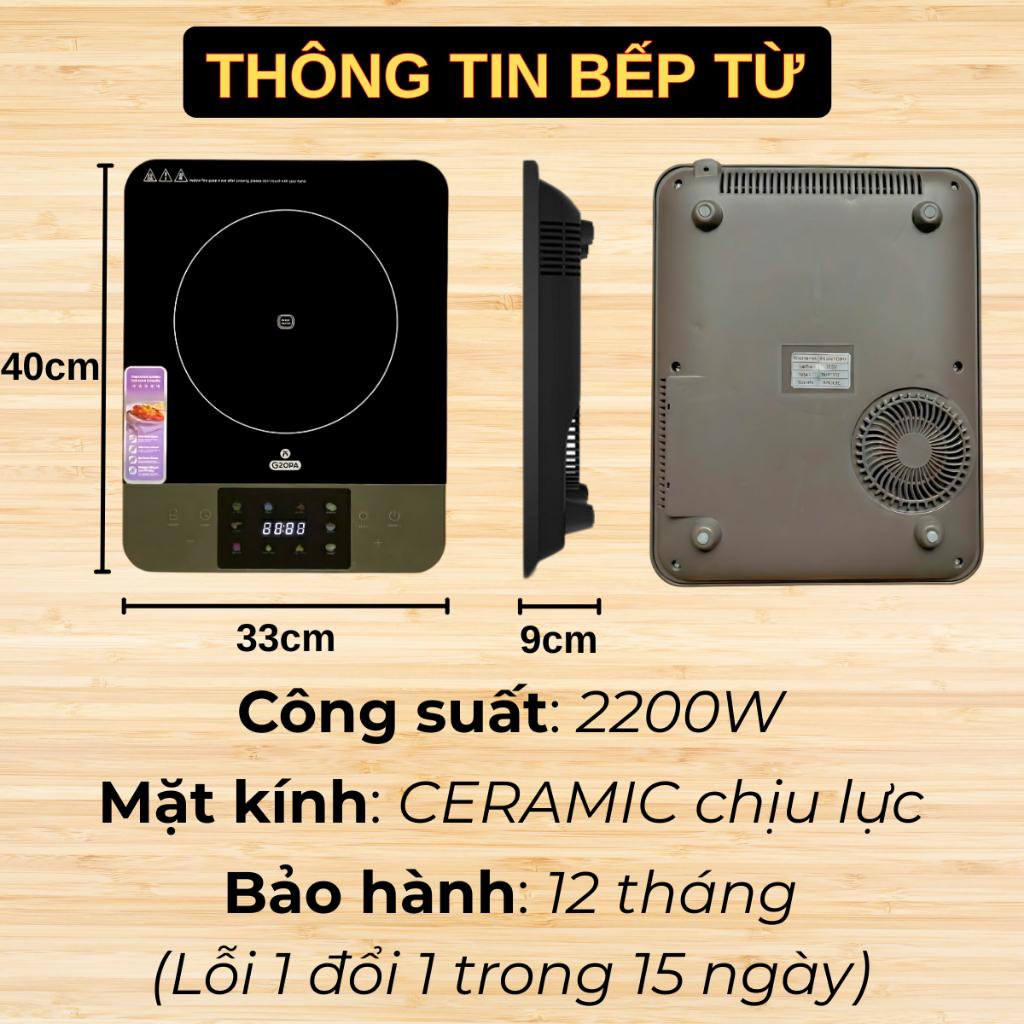 Bếp từ Gropa G2-609 chính hãng, bếp điện từ công suất lớn 2200W với 10 chế độ nấu đa dạng, sôi nhanh