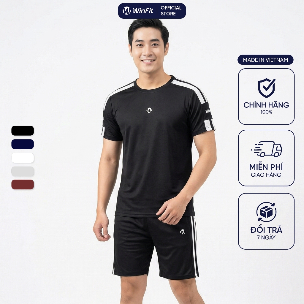 Đồ Bộ Nam Mùa Hè Cộc Tay WINFIT MotionLine - Bộ Quần Áo Thể Thao Nam Form Regular Thoáng Khí Siêu Mát WBN002
