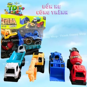 Bộ Đồ Chơi Xe Công Trình Màu Sắc Mini 4 Món Cho Bé – Xe Xúc, Xe Ben, Xe Ủi, Xe Trộn Xi Măng Nhựa An Toàn Cho Trẻ 3+