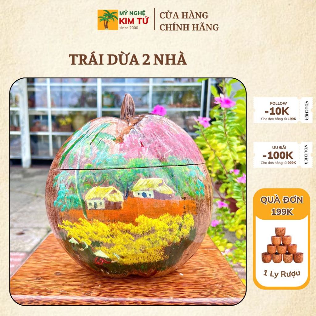 [ SIZE 800ML - 1000ML ] Bình Ủ TRÁI DỪA VẼ 2 NHÀ Giữ Nhiệt Ấm Trà Cao Cấp Phong Cảnh, Trang Trí Bàn Trà, Phòng Khách