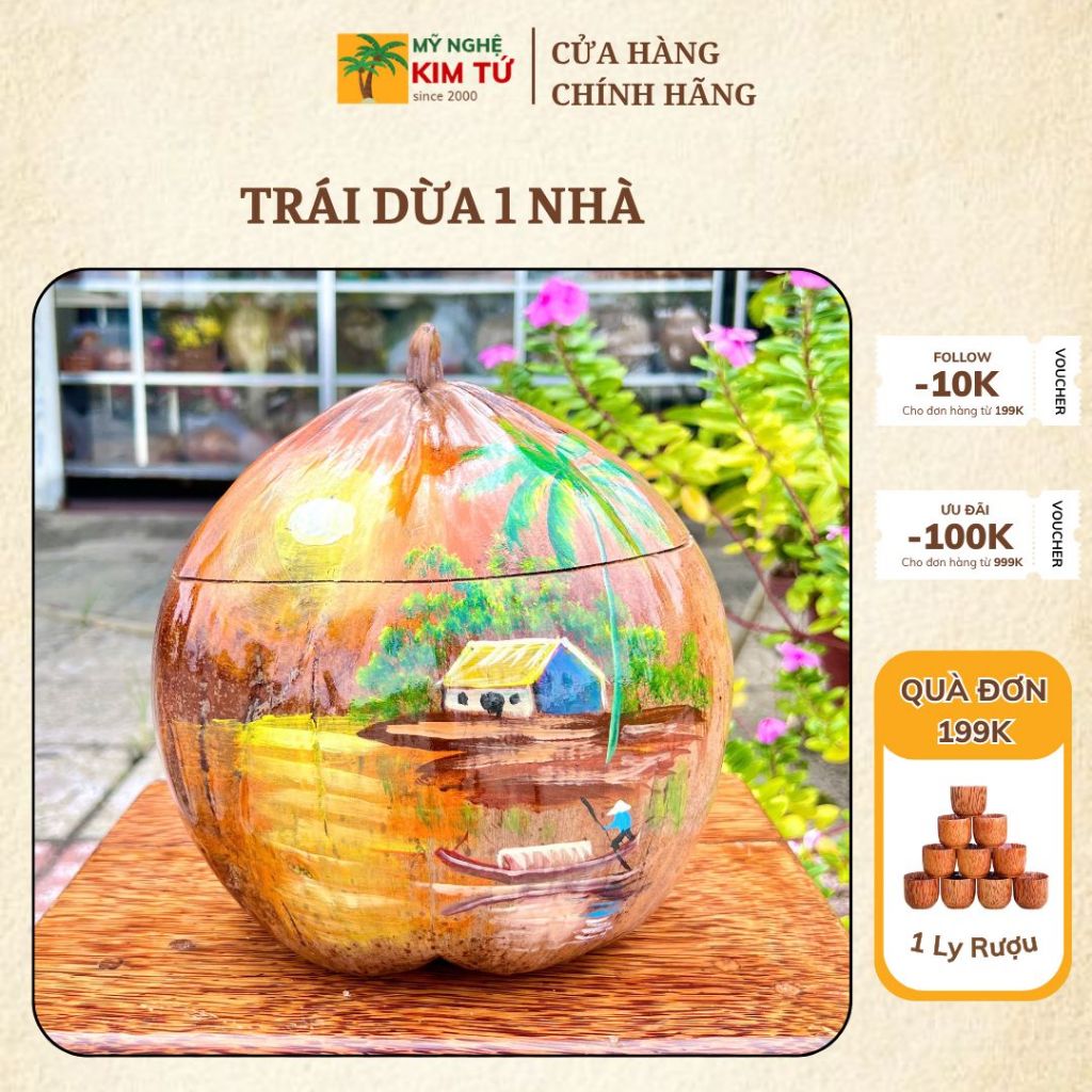 [ SIZE 800ML - 1000ML ] Bình Ủ TRÁI DỪA VẼ 1 NHÀ Giữ Nhiệt Ấm Trà Cao Cấp Phong Cảnh, Trang Trí Bàn Trà, Phòng Khách