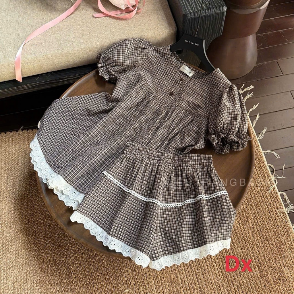 Đầm Babydoll Caro Vintage Tay Phồng Phối Ren Ngọt Ngào