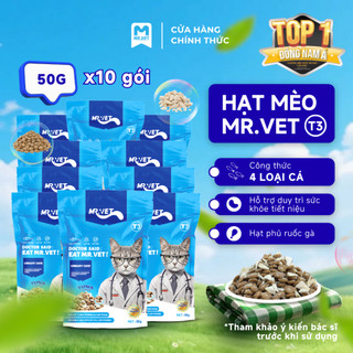 Hạt Cho Mèo MRVET T3 Combo 4, 5 & 10 Gói 50G Cải Thiện Sức Khoẻ Đường Tiết Niệu, Công Thức 4 Loại Cá