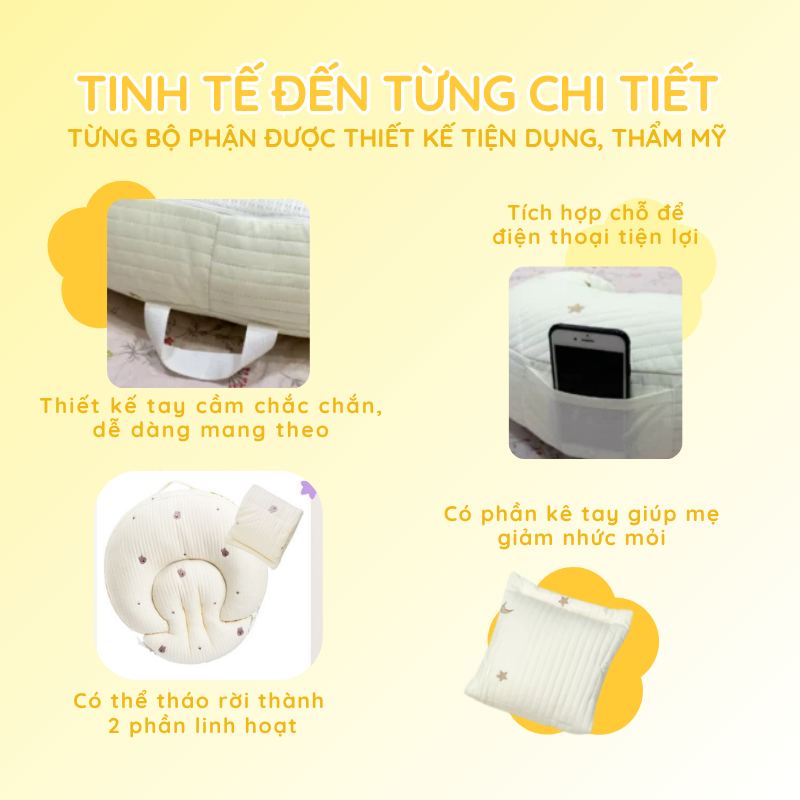 Gối cho con bú 2in1 Easy MOM hoạt tiết mặt trăng/ hình thỏ đáng yêu hỗ trợ mẹ – FamilyCare Store