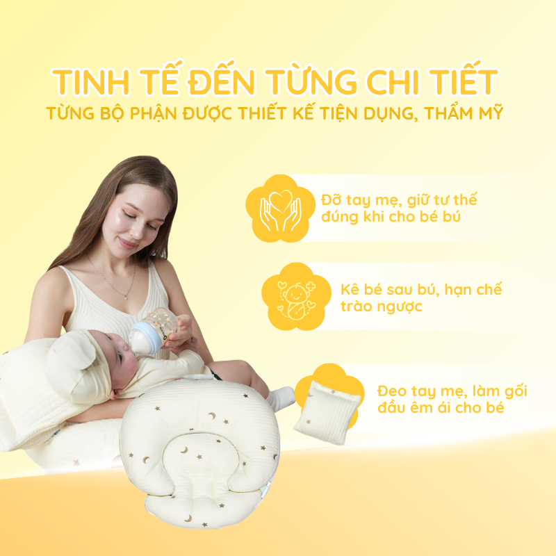 Gối cho con bú 2in1 Easy MOM hoạt tiết mặt trăng/ hình thỏ đáng yêu hỗ trợ mẹ – FamilyCare Store