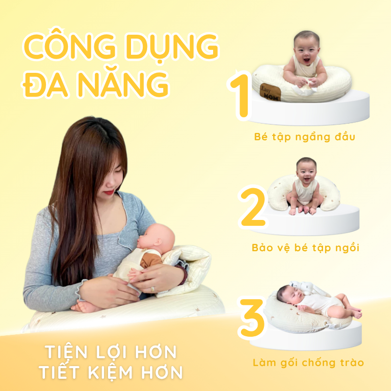 Gối cho con bú 2in1 Easy MOM hoạt tiết mặt trăng/ hình thỏ đáng yêu hỗ trợ mẹ – FamilyCare Store